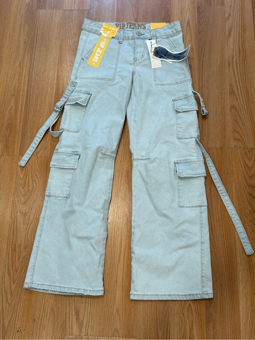 V.I.P Light Wash Cargo Jeans with Utility Straps size 3/4